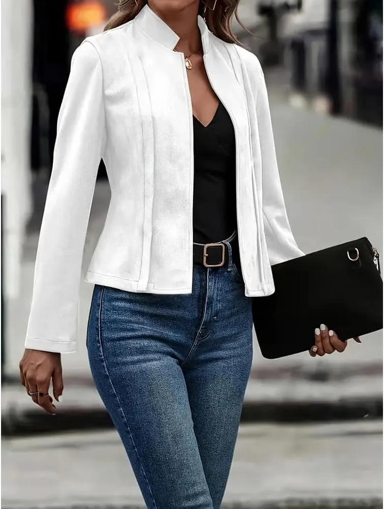 Women'S Fall Faux Suede Jackets Long Sleeve Coats Fashion Dressy Outwear cropped jackets
