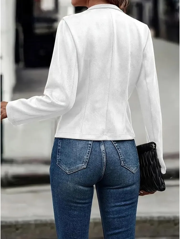 Women'S Fall Faux Suede Jackets Long Sleeve Coats Fashion Dressy Outwear cropped jackets