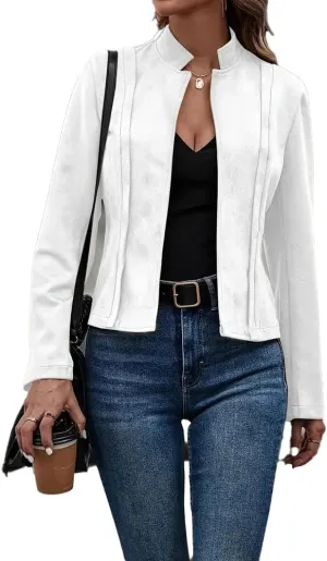 Women'S Fall Faux Suede Jackets Long Sleeve Coats Fashion Dressy Outwear cropped jackets