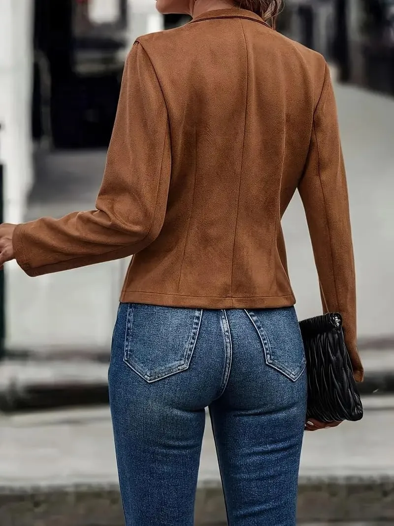 Women'S Fall Faux Suede Jackets Long Sleeve Coats Fashion Dressy Outwear cropped jackets