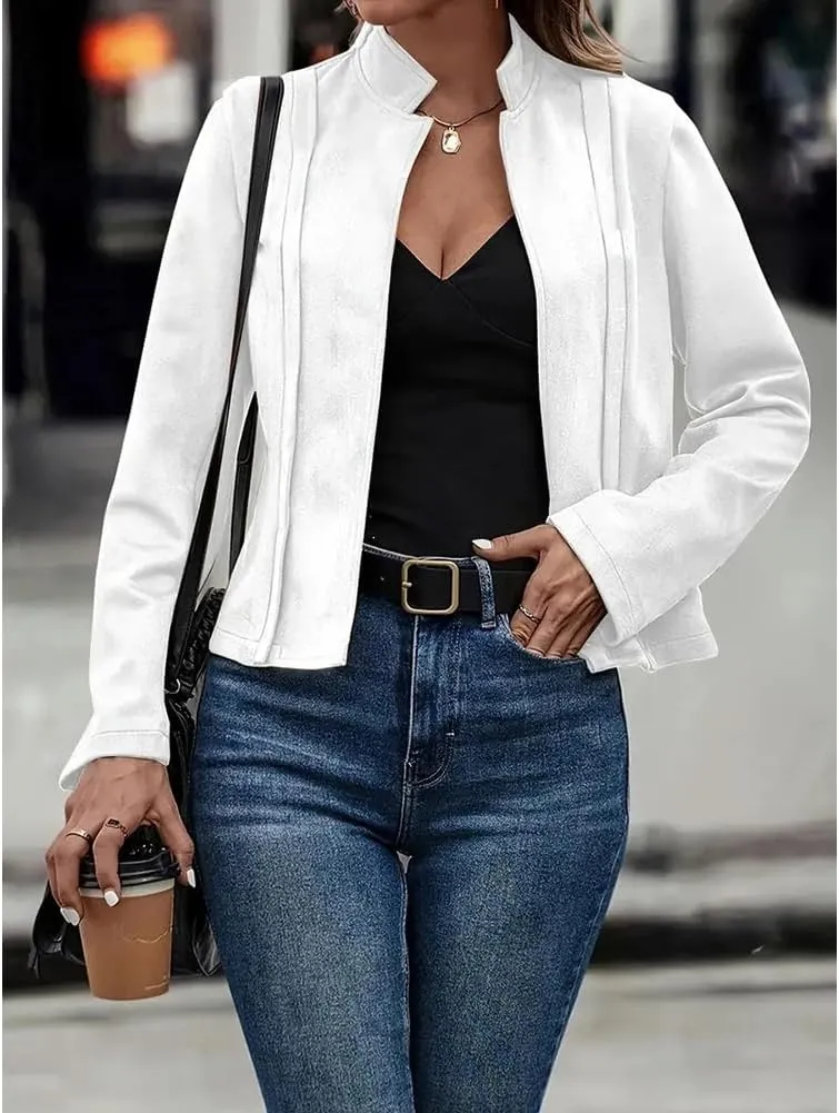 Women'S Fall Faux Suede Jackets Long Sleeve Coats Fashion Dressy Outwear cropped jackets