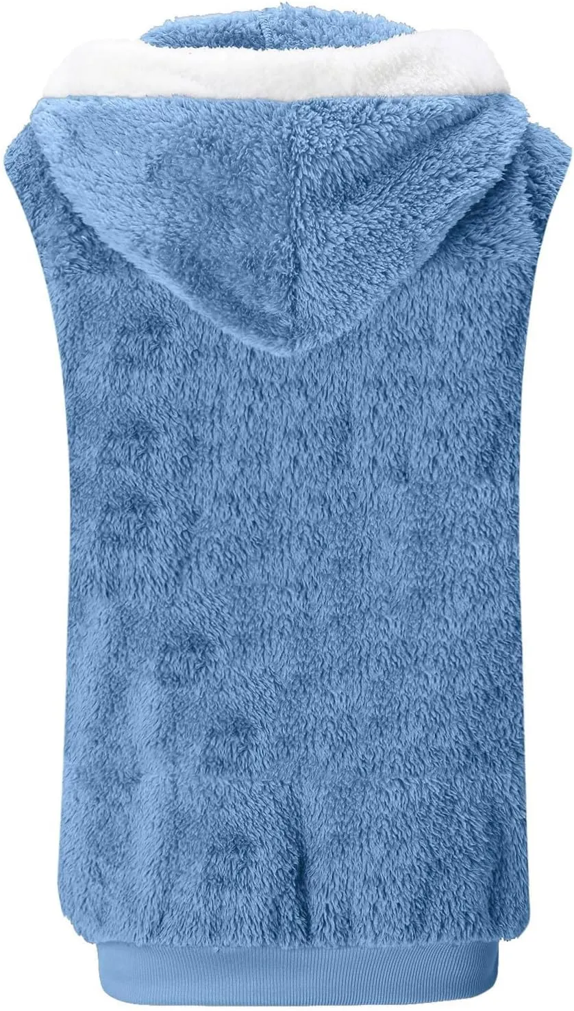 Womens Fall Winter Sleeveless Coat Zip Up Hoodie Jacket Warm Sherpa Jackets Vest Coats with Pockets