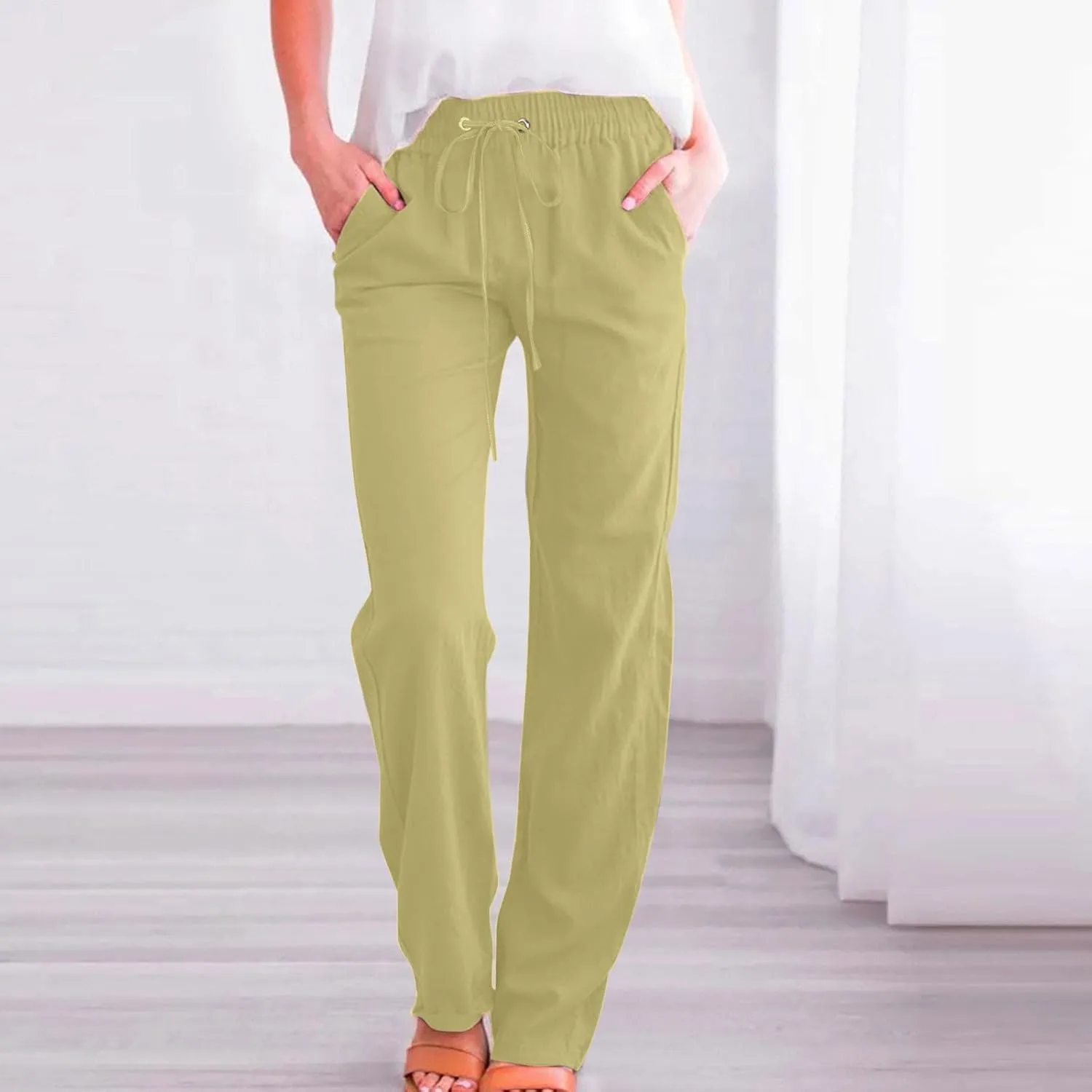 Women's Fleece Lined Pants Winter Large Beach Slacks with Pockets High Waisted High Waisted