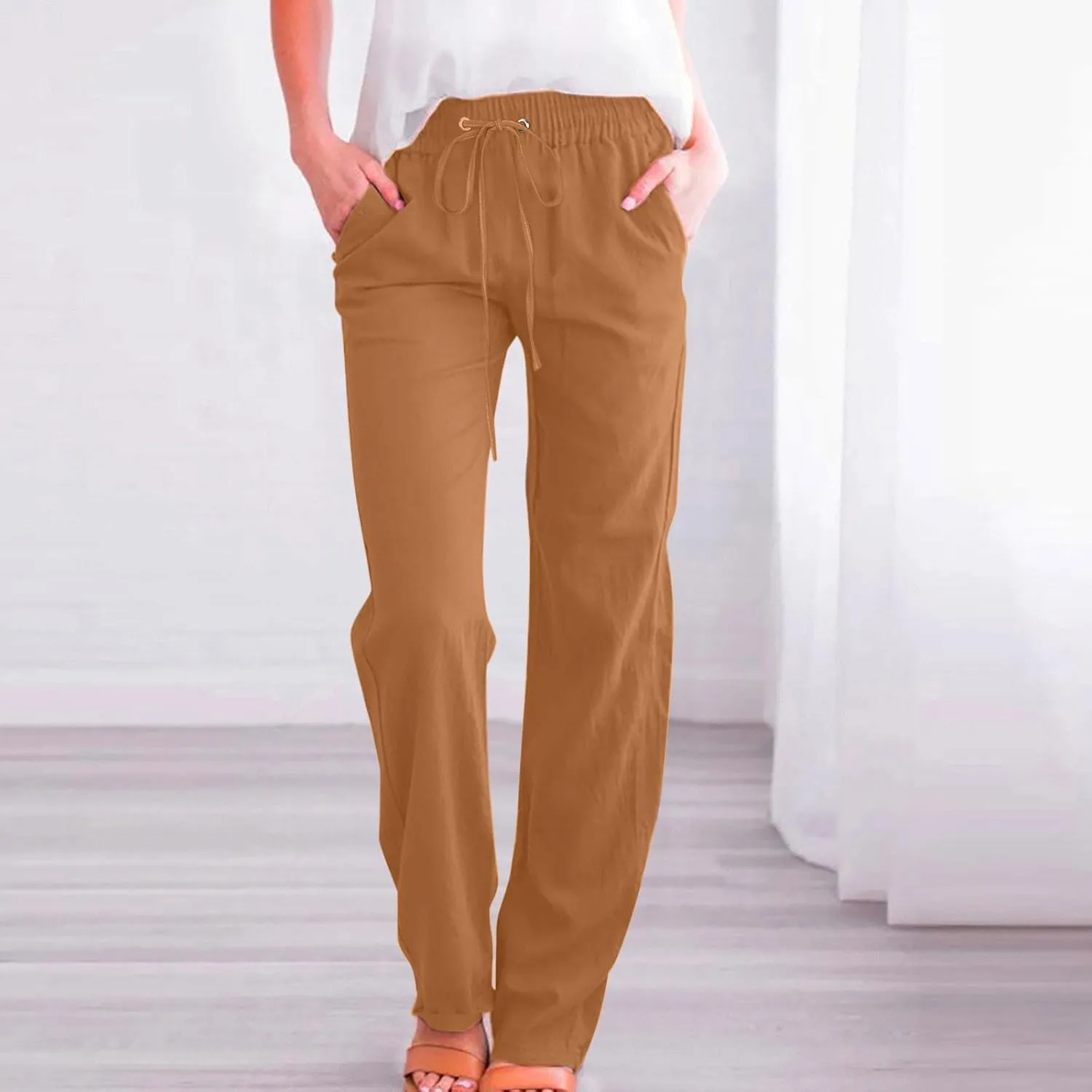 Women's Fleece Lined Pants Winter Large Beach Slacks with Pockets High Waisted High Waisted