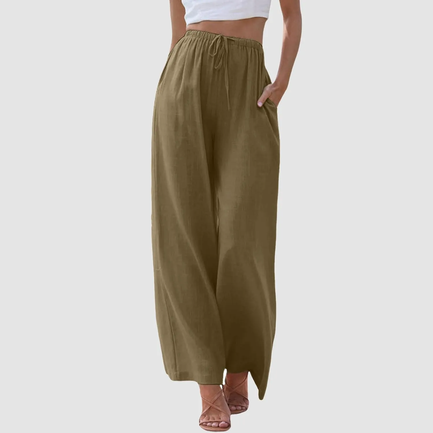 Women's Fleece Lined Pants Winter Large Beach Slacks with Pockets High Waisted High Waisted