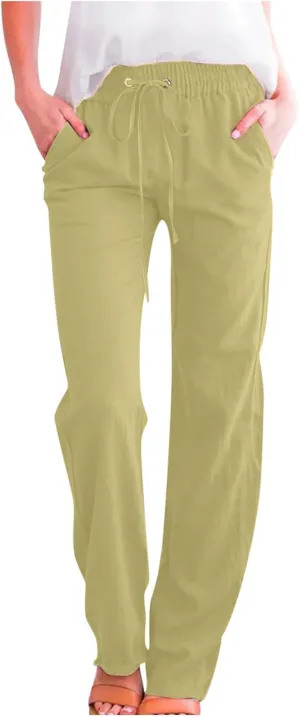 Women's Fleece Lined Pants Winter Large Beach Slacks with Pockets High Waisted High Waisted