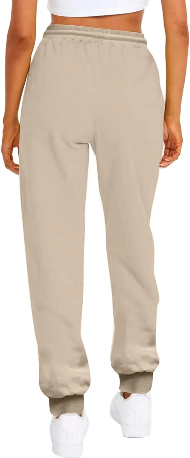 Womens Fleece Lined Sweatpants High Waisted Drawstring Waist Oversized Joggers Cinch Bottom Lounge Pants Activewear