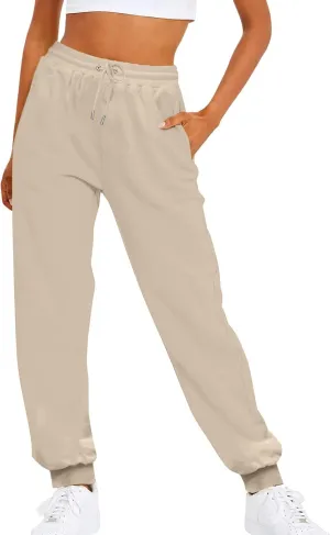 Womens Fleece Lined Sweatpants High Waisted Drawstring Waist Oversized Joggers Cinch Bottom Lounge Pants Activewear