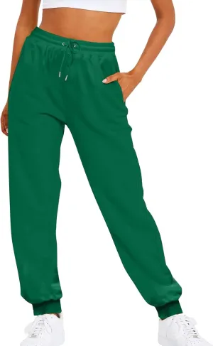 Womens Fleece Lined Sweatpants High Waisted Drawstring Waist Oversized Joggers Cinch Bottom Lounge Pants Activewear