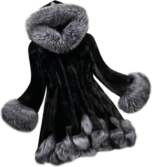 Womens Furry Hooded Jackets Faux Fur Splicing Jacket Warm Winter Coats for Women Plus Size Fluffy Outerwear