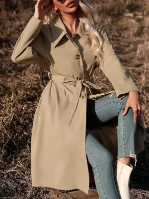 Women's Jackets Single Breasted Belted Trench Coat Women Jackets (Color : Apricot, Size : Large)