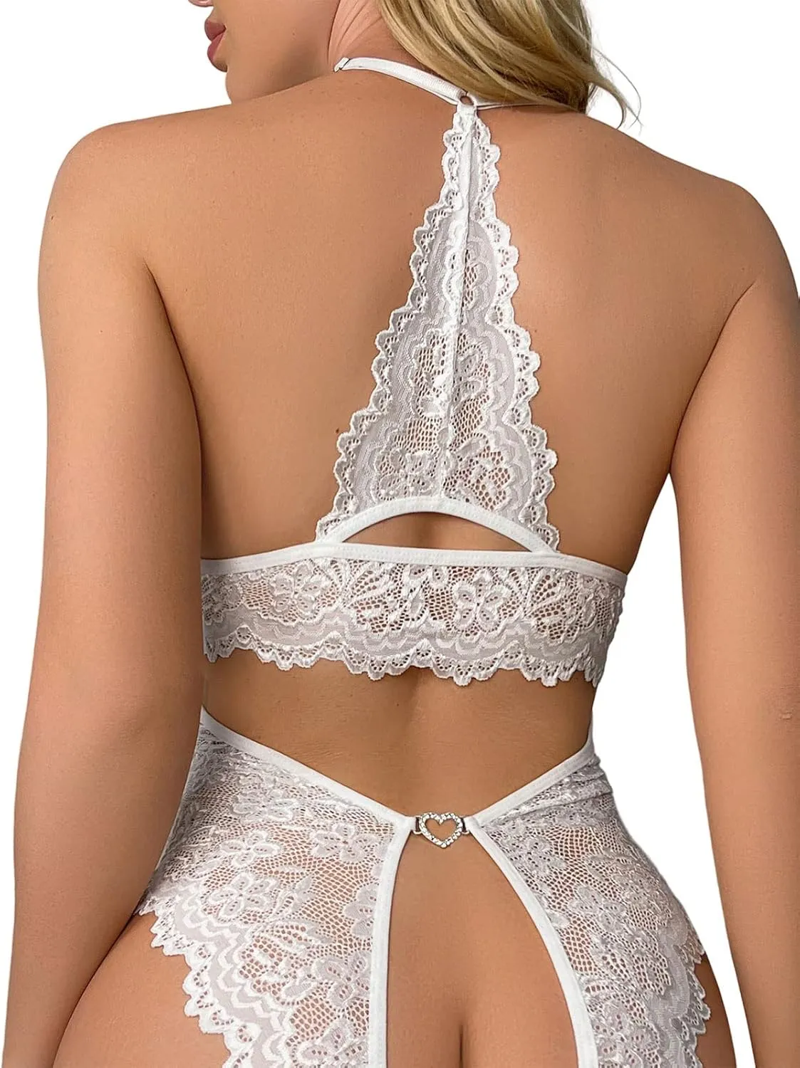 Women's Lace Bodysuit Sexy Teddy Lingerie Deep V Floral One Piece Babydoll Lingerie