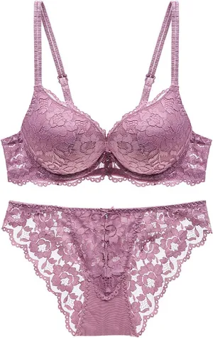 Women's Lace Bra and Panty Sets Sexy 2 Piece Lingerie Set Matching Underwear Outfits Push Up Sheer Bralette Set