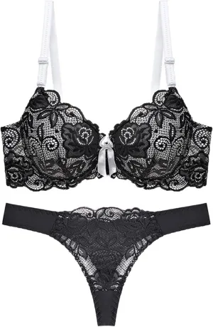 Womens Lace Underwear Sets Bralettes Underwear Thong Lingeries Sets for Women Sexy Mesh 2 Piece Underwear Sets