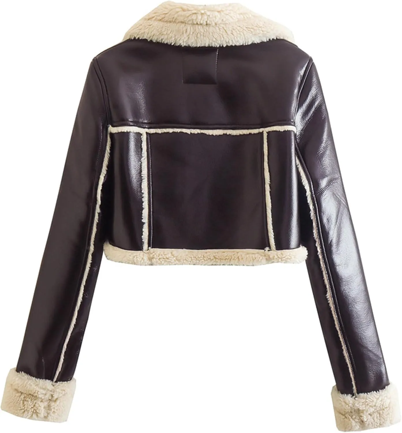 Women's Lamb Sherpa Lined Jacket Sexy Crop Fur Coats Winter Short Coat Zipper Motorcycle Style Jacket