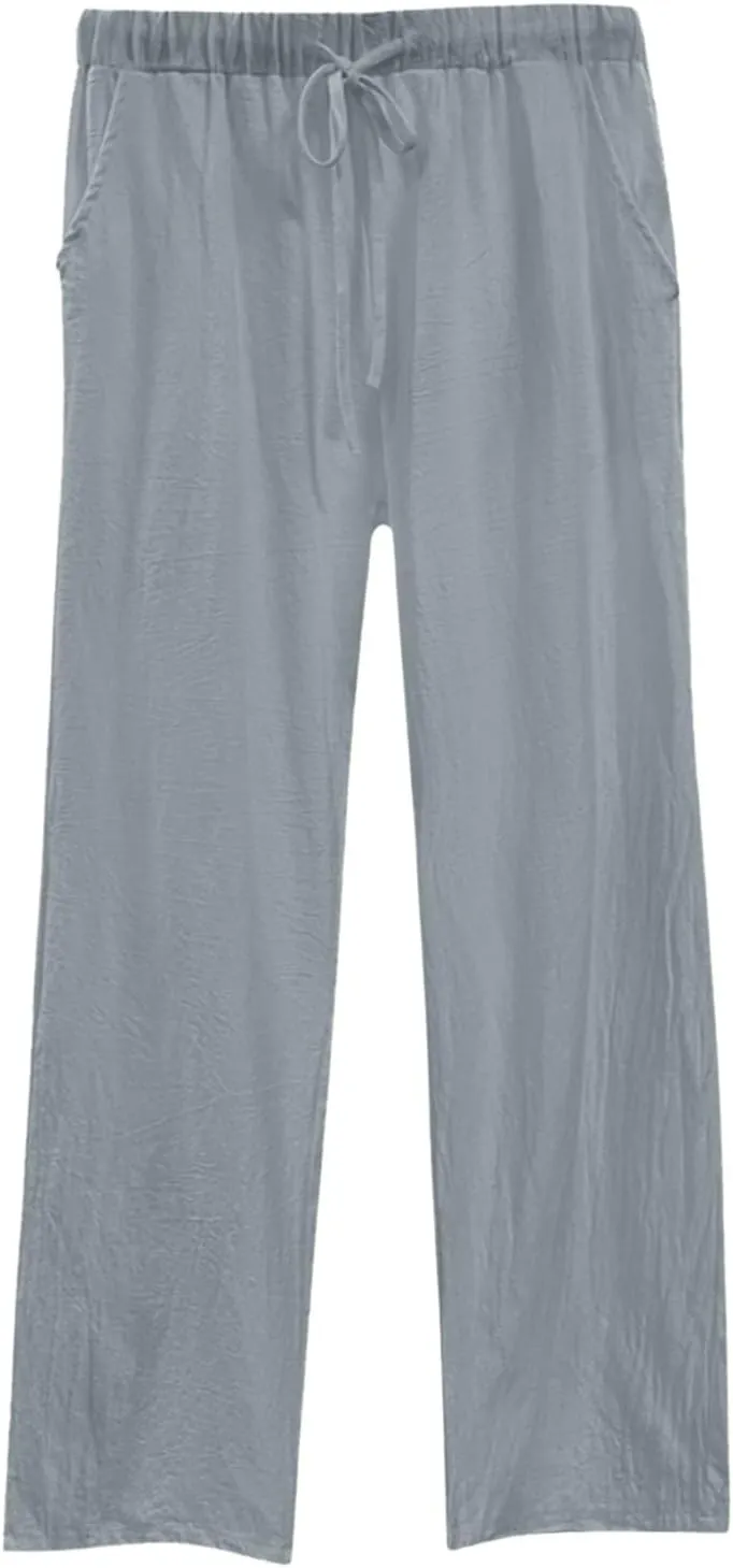 Womens Linen Casual Pants Winter Knitted Outfits Thermal with Pockets Elastic Waist Water Resistant
