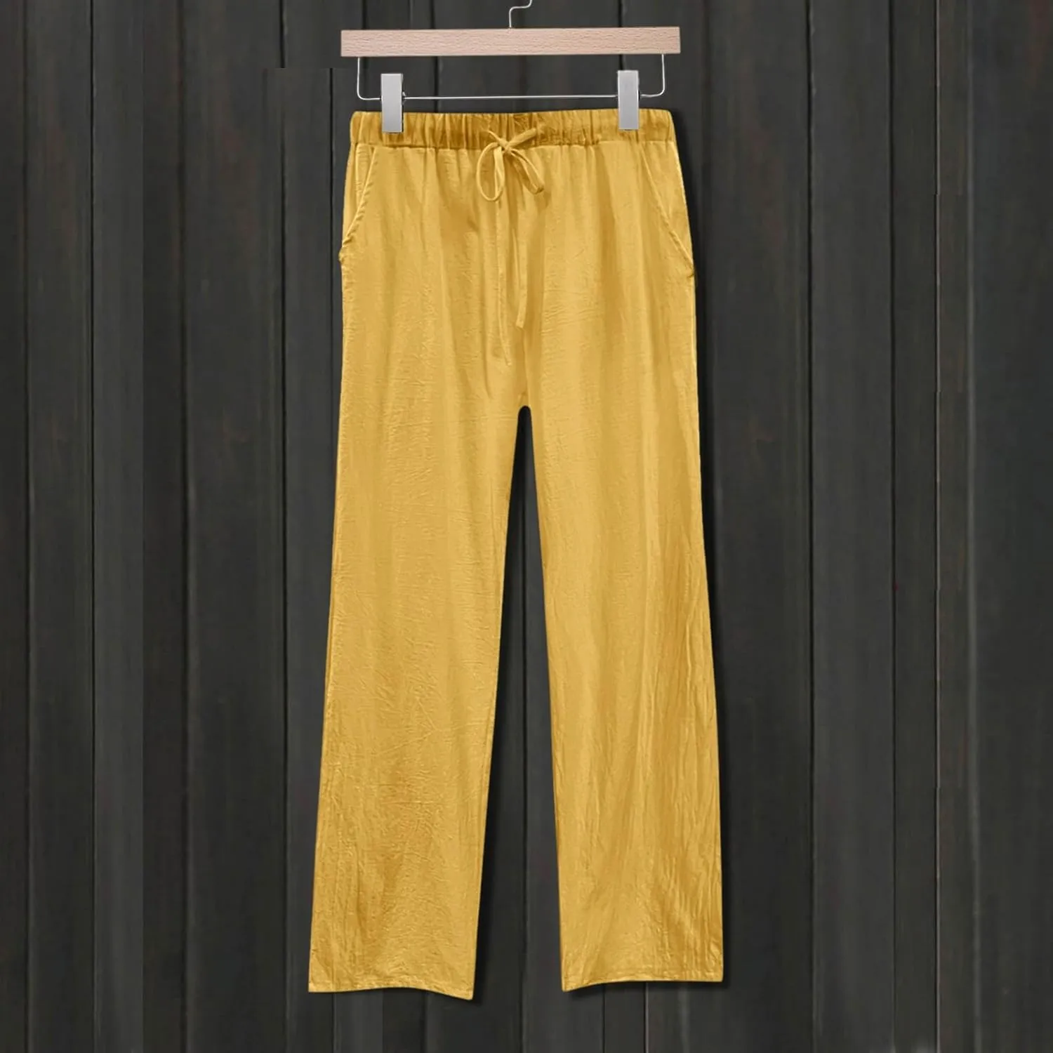 Womens Linen Casual Pants Winter Knitted Outfits Thermal with Pockets Elastic Waist Water Resistant
