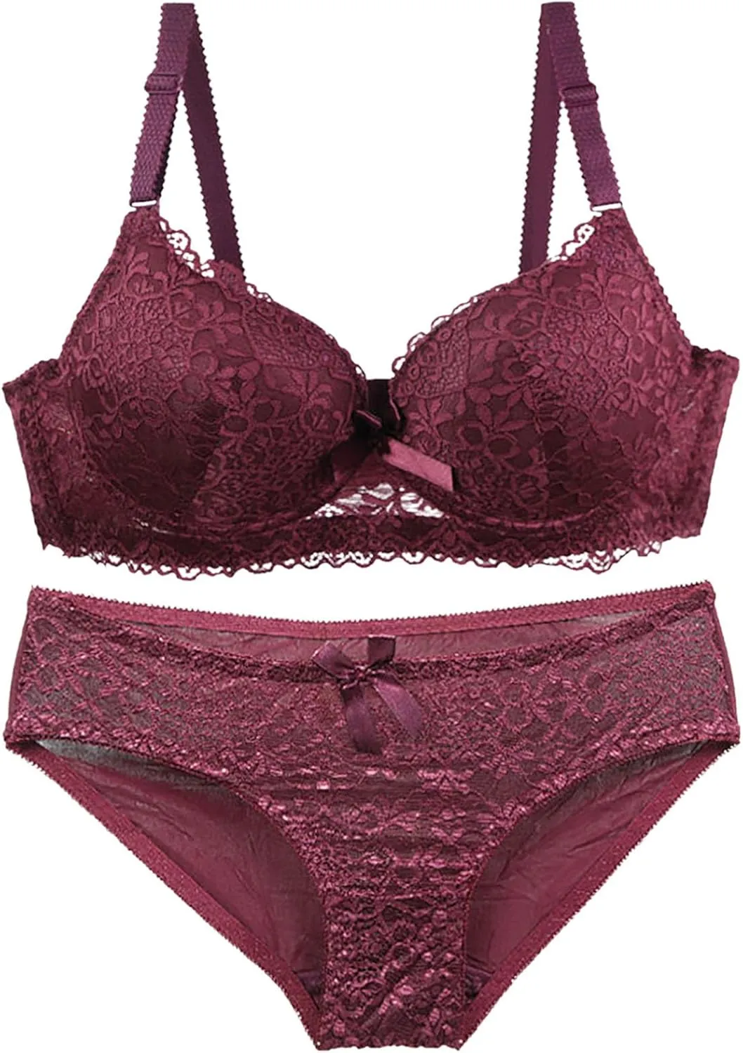 Women's Lingerie Sets 2 Piece Lace V Neck Push Up Full Coverage Bra and Panty Set Support and Lift Bralettes