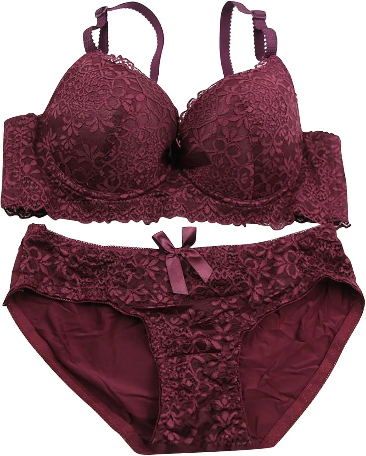 Women's Lingerie Sets 2 Piece Lace V Neck Push Up Full Coverage Bra and Panty Set Support and Lift Bralettes