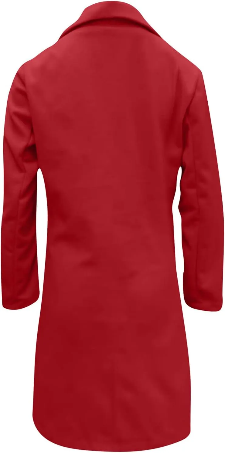 Womens Long Blazers Wool Blend Double Breasted Jackets Fall Winter Basic Warm Outwear Casual Work Office Lapel Coats