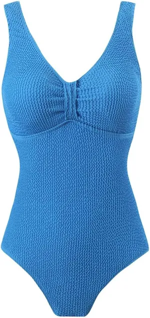 Womens Modest Swimsuits Fashion Solid V Neck Tummy Control Bathing Suits Backless Sexy Padded 2025 Summer Swimwear