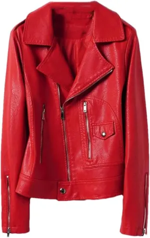 Womens Moto Biker Sheepskin Leather Jackets Short Diagonal Zipper Sheepskin Casual Jackets Coats