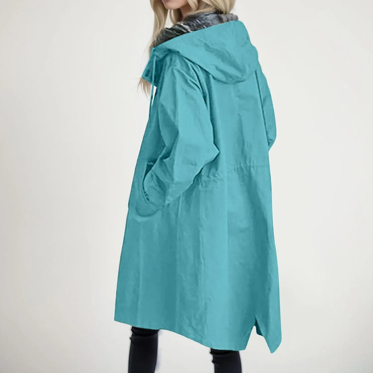 Womens Notched Lapel Collar Double Breasted Pea Coat Winter Wool Blend Over Coats Long Jackets