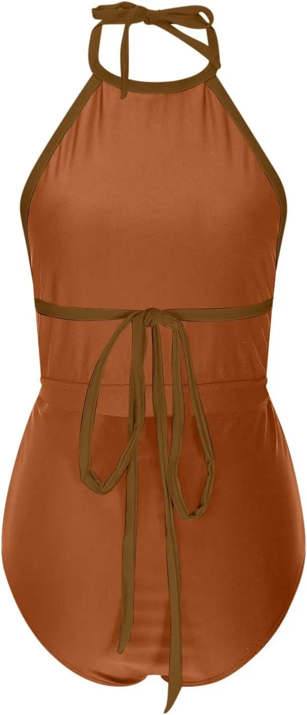 Womens One Piece Swimsuits Tummy Control Bathing Suits Halter Neck Swimming Suits Backless Monokini Sexy Swimwear