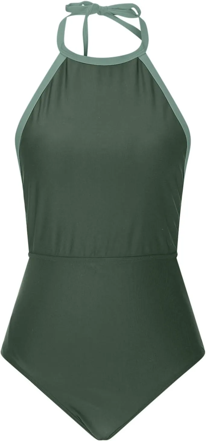 Womens One Piece Swimsuits Tummy Control Bathing Suits Halter Neck Swimming Suits Backless Monokini Sexy Swimwear