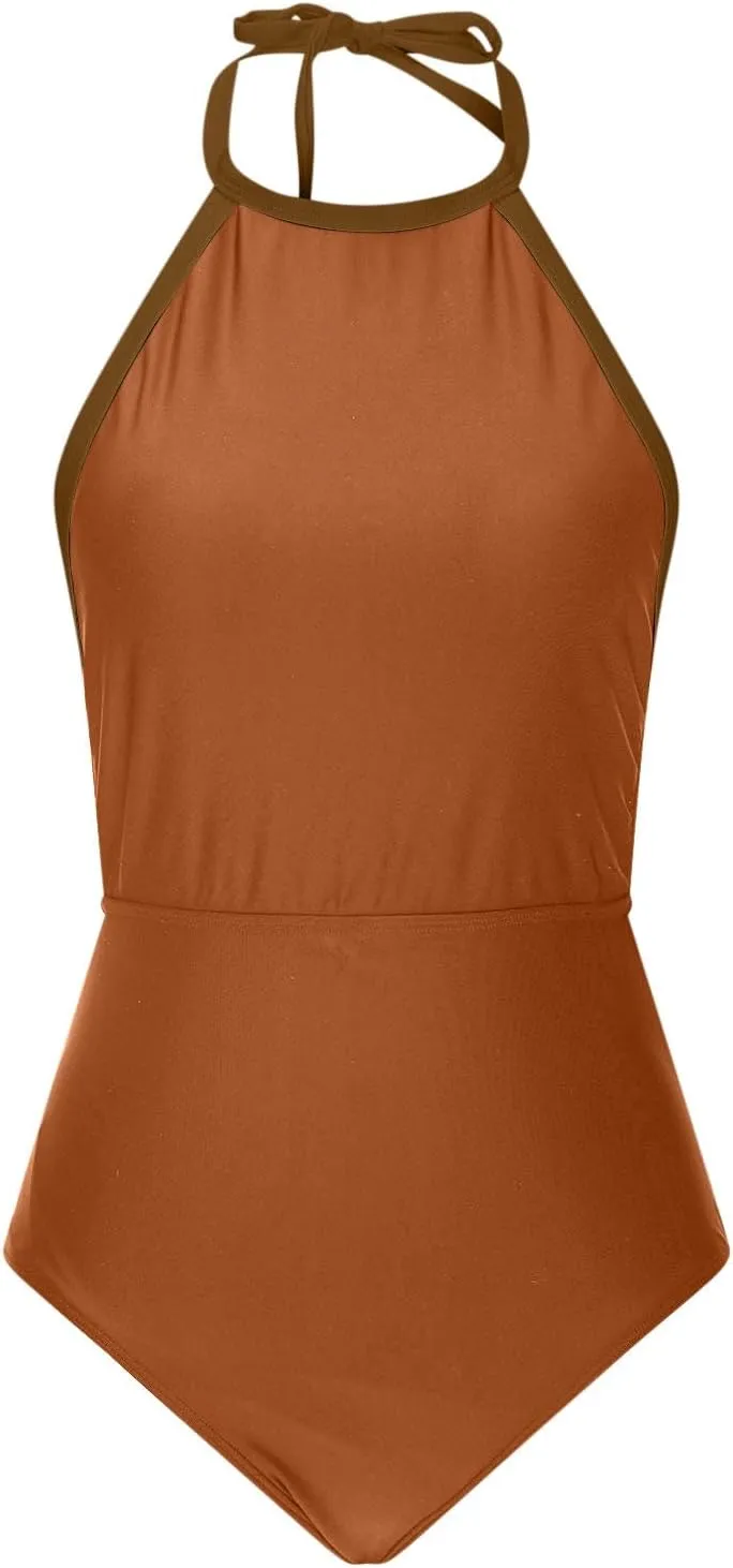 Womens One Piece Swimsuits Tummy Control Bathing Suits Halter Neck Swimming Suits Backless Monokini Sexy Swimwear