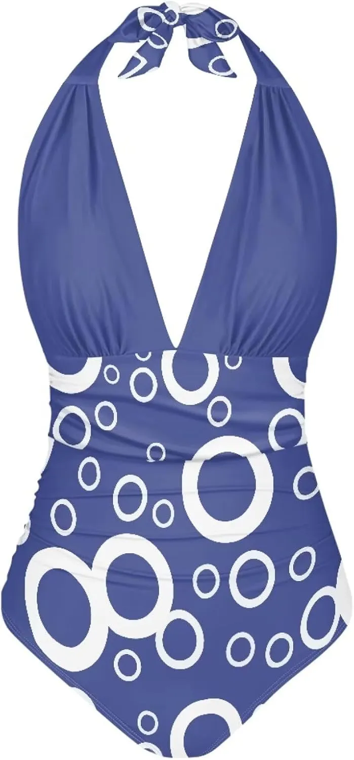 Women's One Piece Swimsuits Tummy Control Bathing Suits Push Up Bathingsuits Padded Swim Suits Geometric Pattern