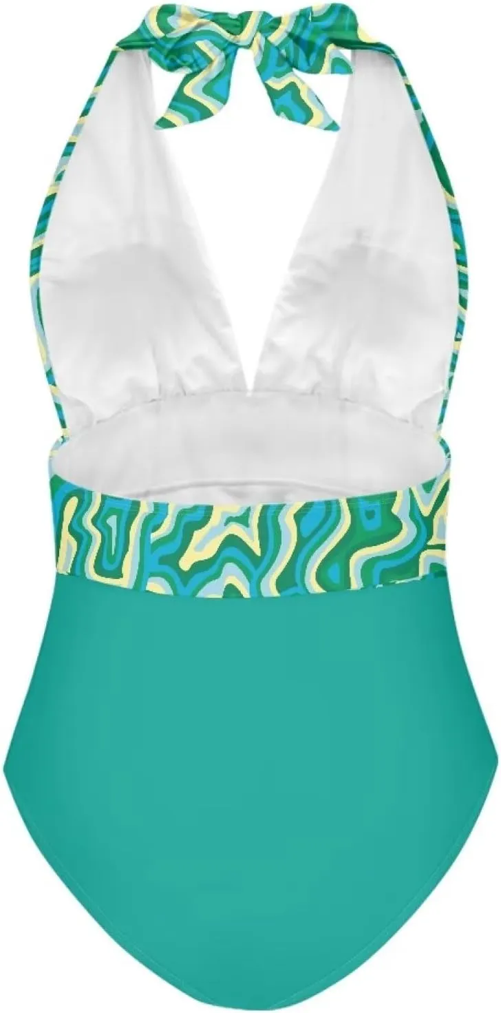 Women's One Piece Swimsuits Tummy Control Bathing Suits Push Up Bathingsuits Padded Swim Suits Geometric Pattern