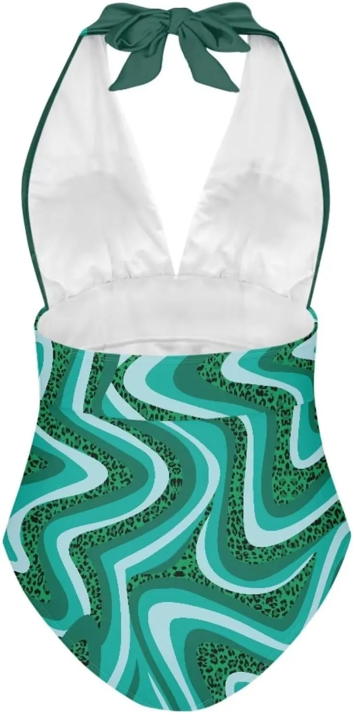 Women's One Piece Swimsuits Tummy Control Bathing Suits Push Up Bathingsuits Padded Swim Suits Geometric Pattern