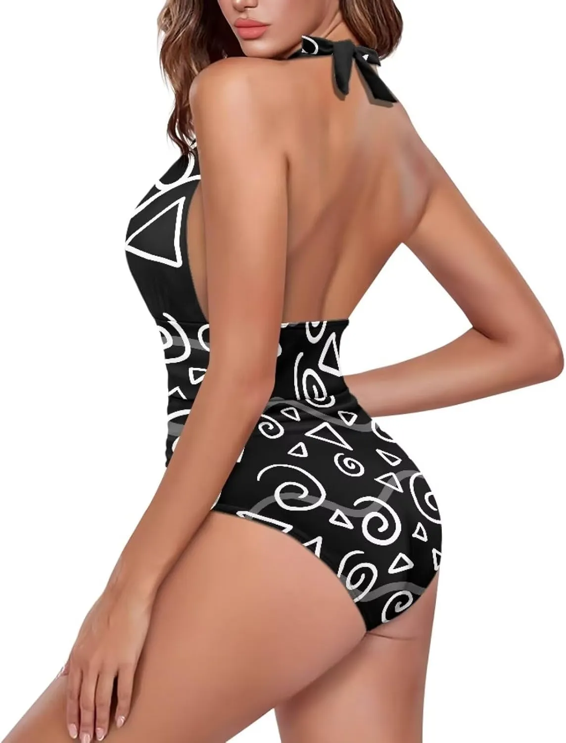 Women's One Piece Swimsuits Tummy Control Bathing Suits Push Up Bathingsuits Padded Swim Suits Geometric Pattern