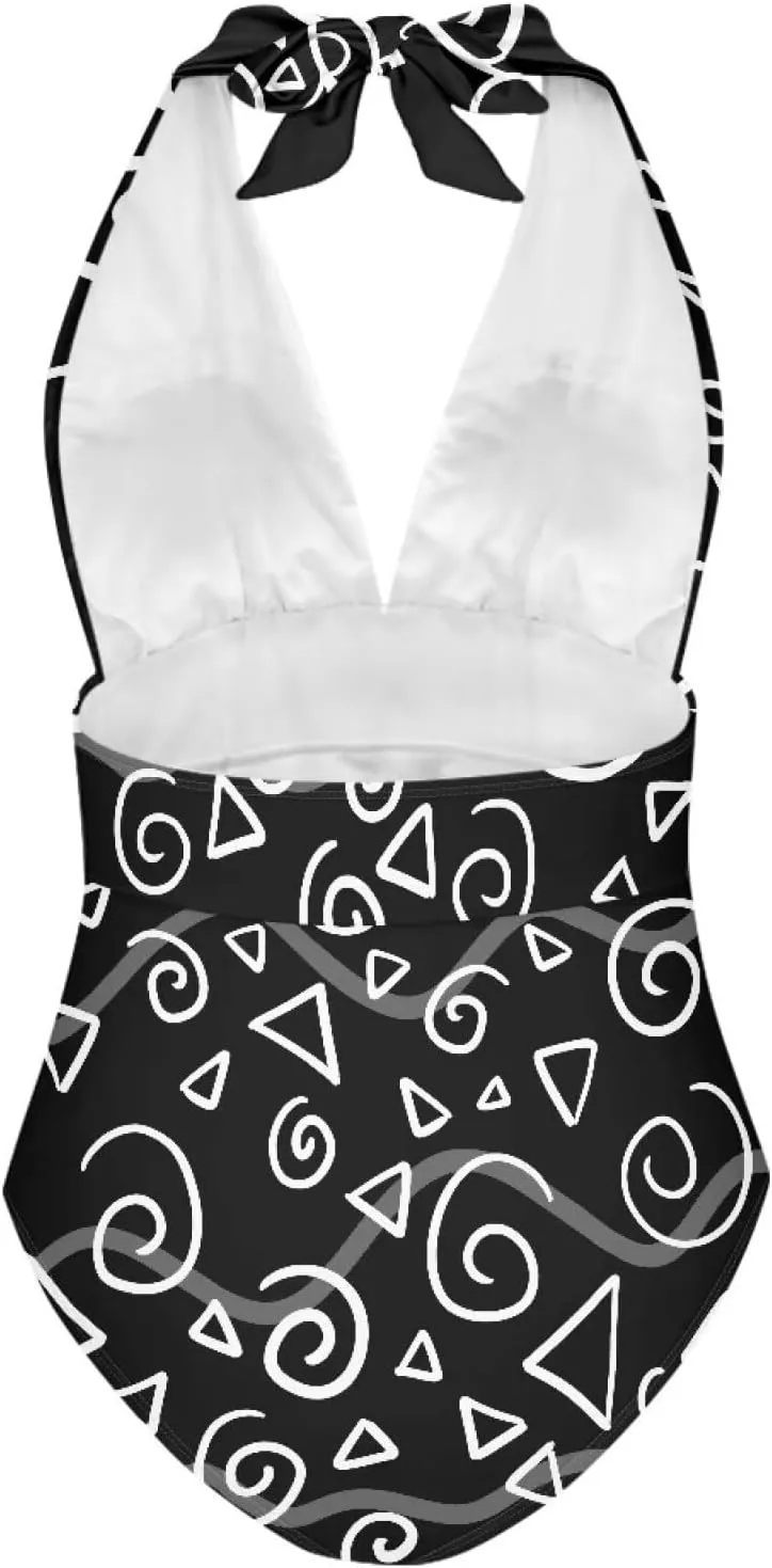 Women's One Piece Swimsuits Tummy Control Bathing Suits Push Up Bathingsuits Padded Swim Suits Geometric Pattern