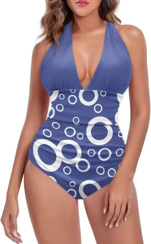 Women's One Piece Swimsuits Tummy Control Bathing Suits Push Up Bathingsuits Padded Swim Suits Geometric Pattern