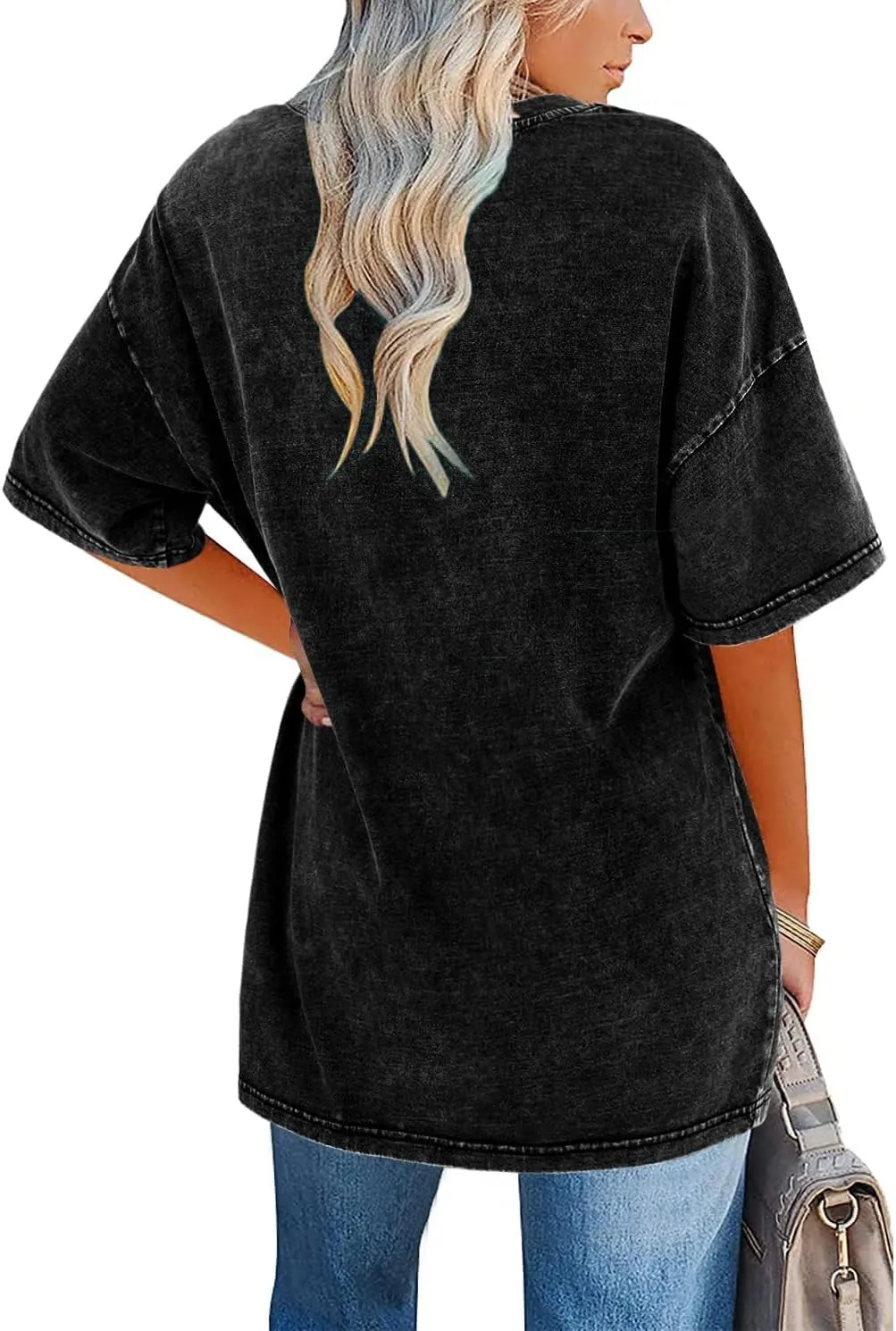 Womens Oversized T-Shirt Washed Tees Half Sleeve Crewneck Summer Casual Pullover Loose Blouse Tops