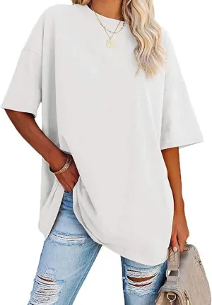 Womens Oversized Tee Shirt Short Sleeve Crewneck Summer Casual Pullover Loose Comfy Cozy Cotton Tunic Tops