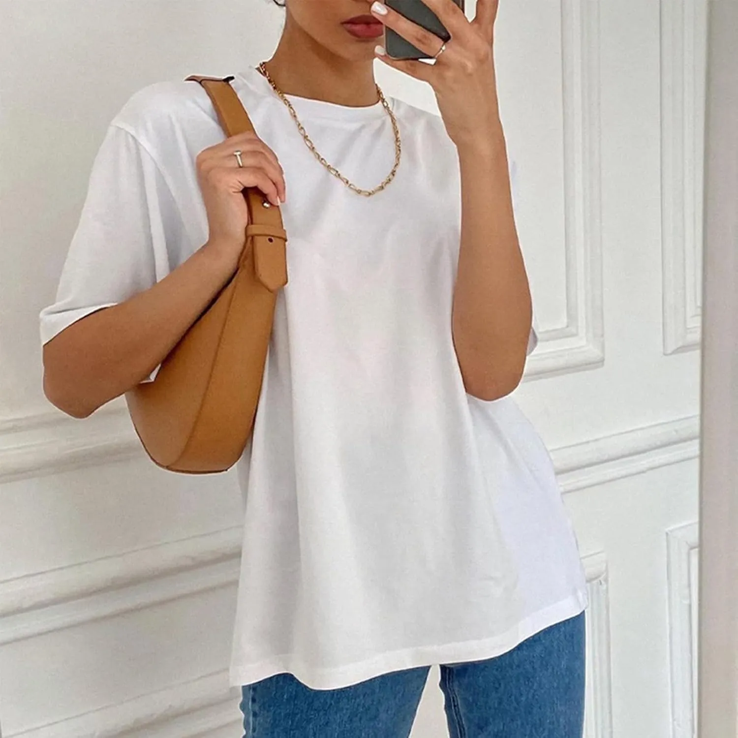 Womens Oversized Tee Shirt Short Sleeve Crewneck Summer Casual Pullover Loose Comfy Cozy Cotton Tunic Tops