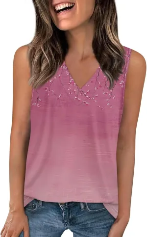 Womens Plus Size Tank Tops 2025 Crewneck Loose Fit Basic Casual Vest Tops Summer Trendy Print Sleeveless Shirts