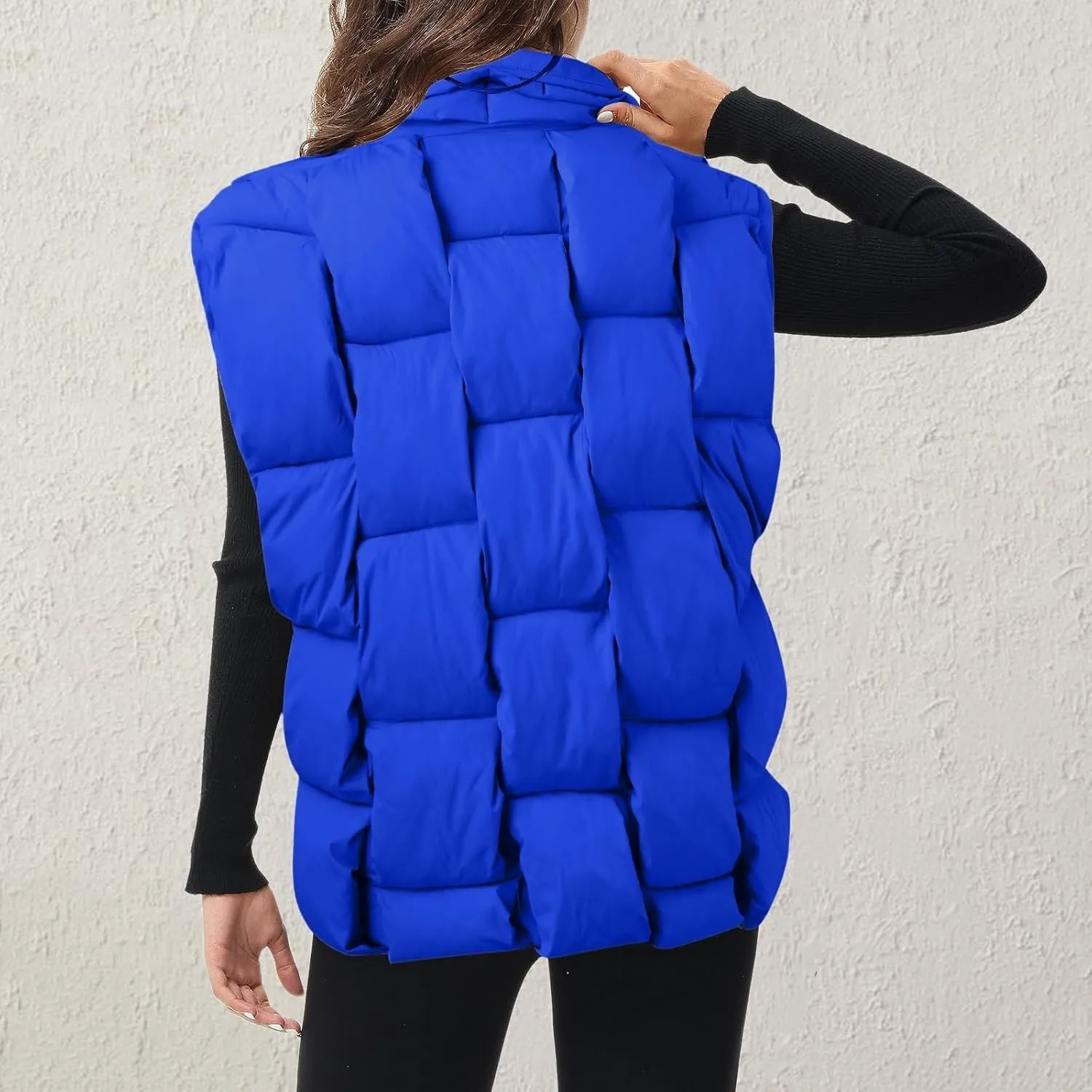 Womens Puffer Vest Oversized Down Jacket Stand Collar Lightweight Warm Winter Coat Sleeveless Zip Up Bubble Outwear