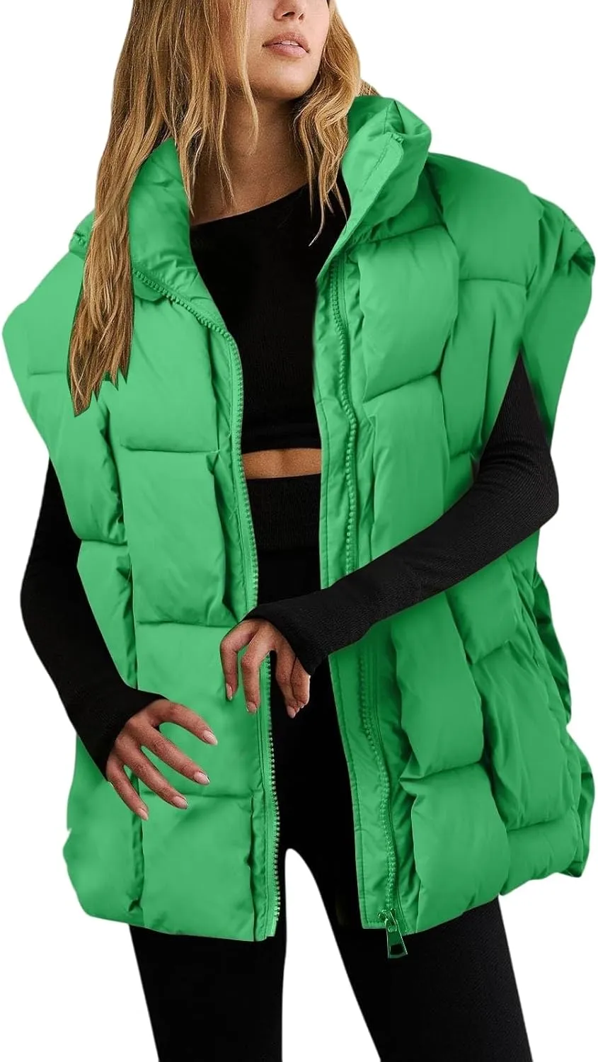 Womens Puffer Vest Oversized Down Jacket Stand Collar Lightweight Warm Winter Coat Sleeveless Zip Up Bubble Outwear