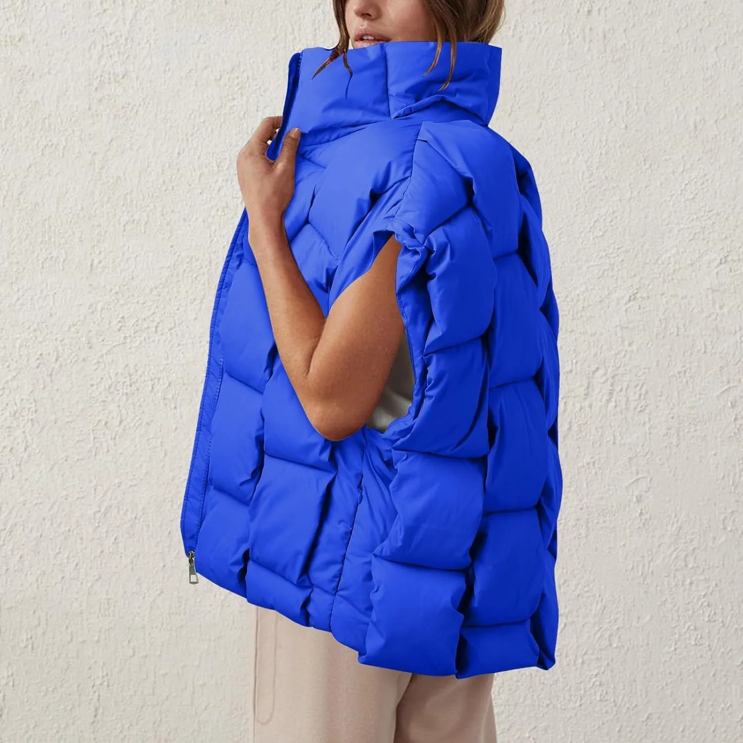 Womens Puffer Vest Oversized Down Jacket Stand Collar Lightweight Warm Winter Coat Sleeveless Zip Up Bubble Outwear