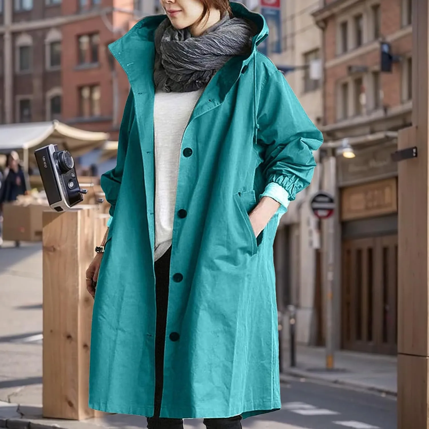 Womens Rain Jackets Waterproof with Hood Plus Size Long Raincoat Lightweight Hooded Windbreaker Jackets