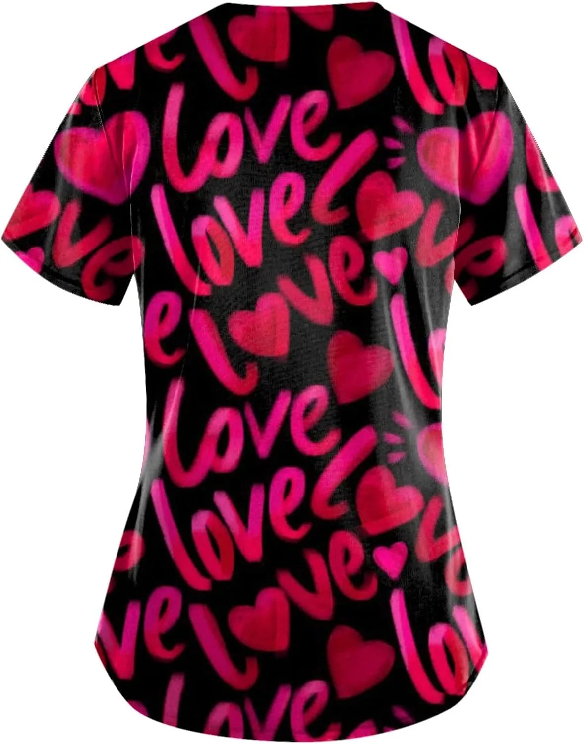 Womens Scrub Tops Print V Neck Short Sleeve Nurse Tops Casual Medical Work Uniform With Pockets