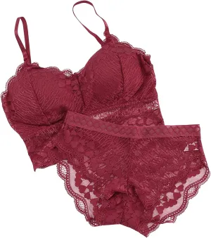 Womens Sexy Lace Lingerie Sets Comfortable Padded Lace Bralettes Tshirt Bras With See Through Panties Underwear