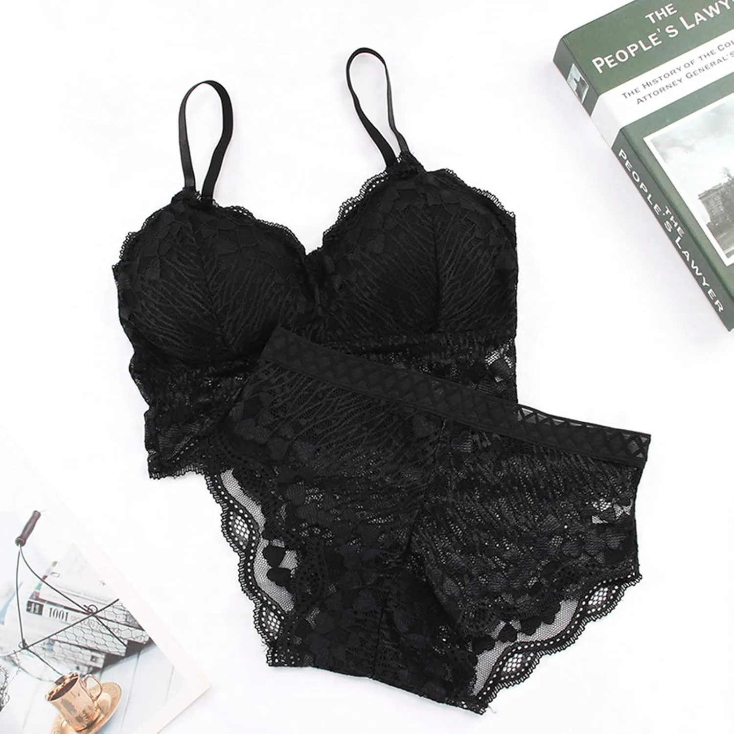 Womens Sexy Lace Lingerie Sets Comfortable Padded Lace Bralettes Tshirt Bras With See Through Panties Underwear