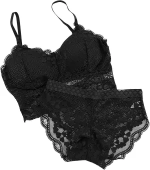 Womens Sexy Lace Lingerie Sets Comfortable Padded Lace Bralettes Tshirt Bras With See Through Panties Underwear