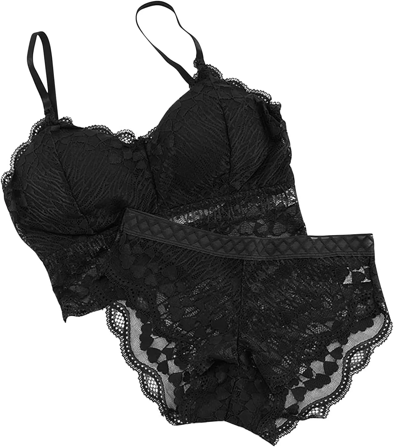 Womens Sexy Lace Lingerie Sets Comfortable Padded Lace Bralettes Tshirt Bras With See Through Panties Underwear