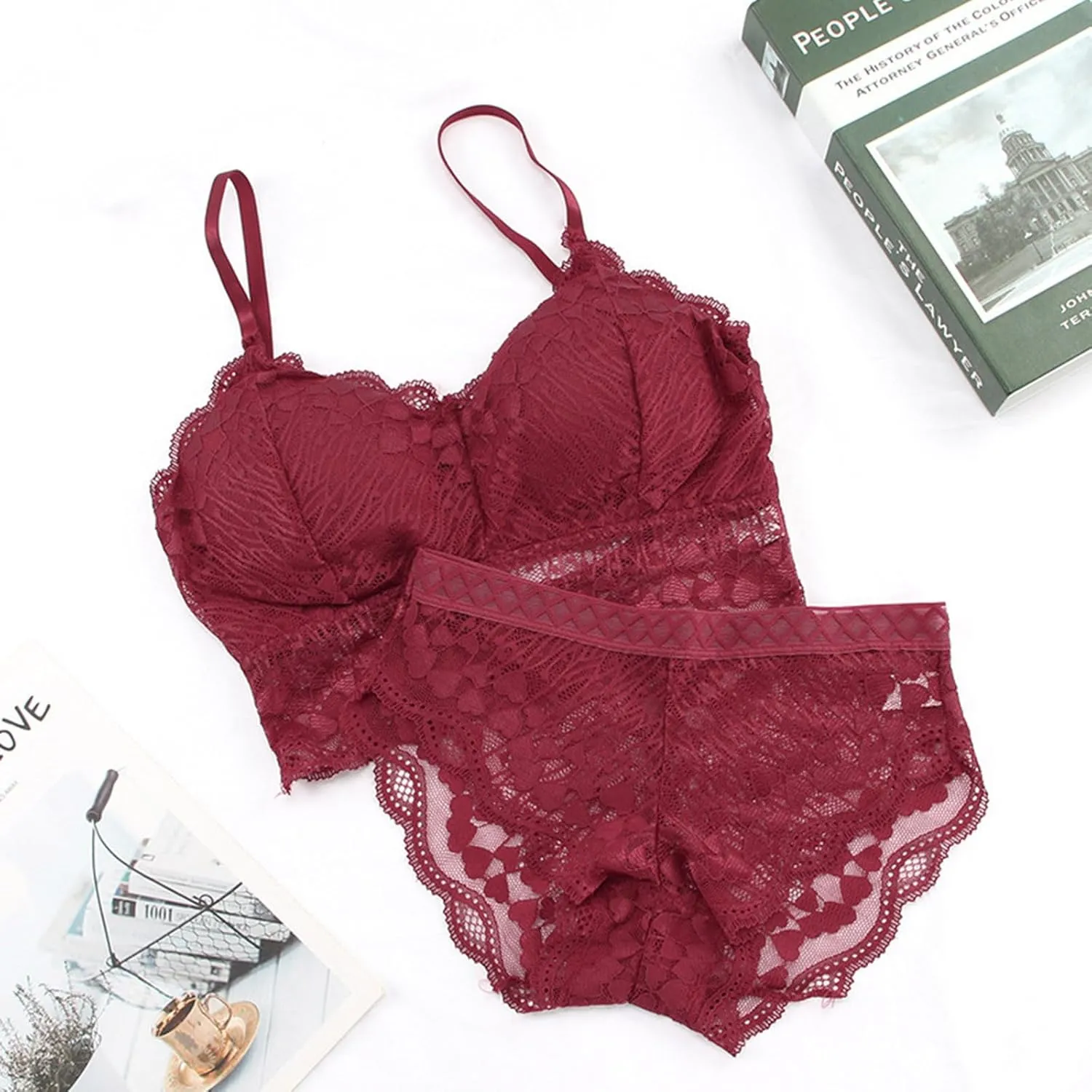Womens Sexy Lace Lingerie Sets Comfortable Padded Lace Bralettes Tshirt Bras With See Through Panties Underwear